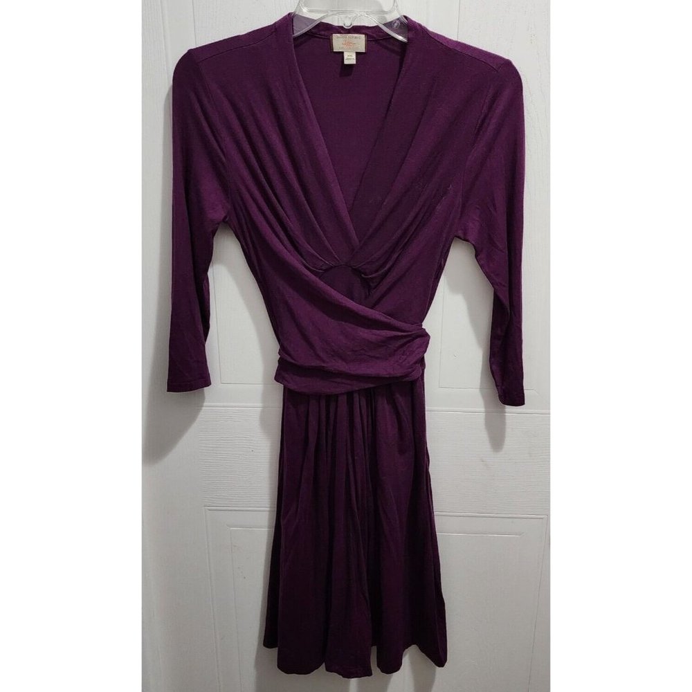 Banana Republic x Issa Womens 3/4 Sleeve Wrap Tie Dress Rayon Blend Purple Sz XS